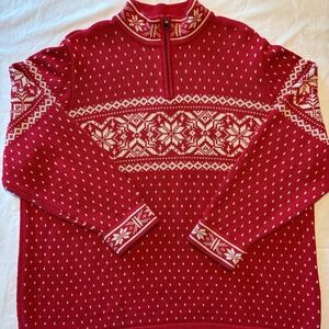 Lands' End Sweater XXL Nordic Fair Isle Birdseye Half Zip Pullover